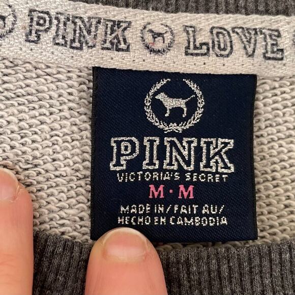 Victoria's Secret PINK Round Neck 3/4 Sleeve Gray Sweatshirt, Dog / PINK logo, M - Picture 8 of 12